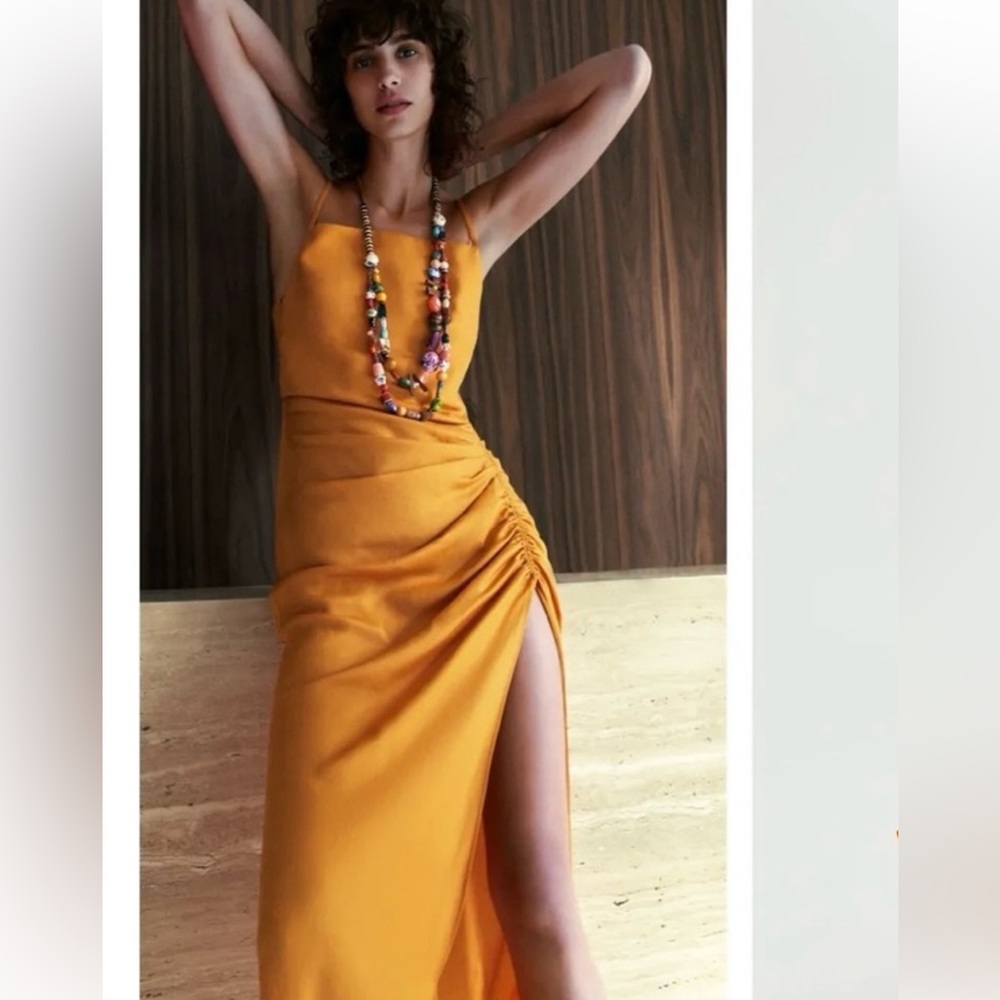 Zara Orange Ruched Dress